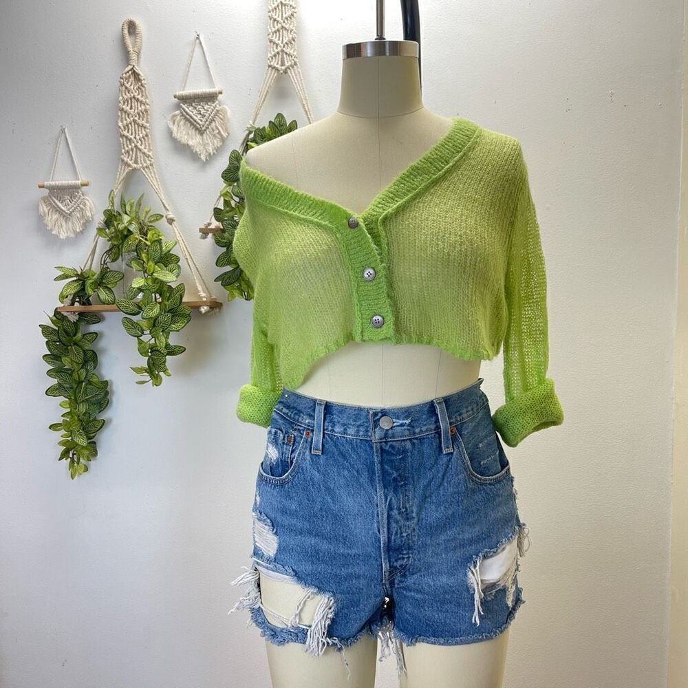 Urban Outfitters Green See-Though Sweater Cropped
